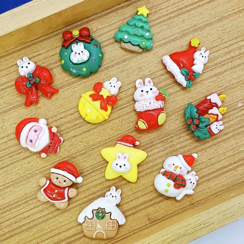 เรซิ่นdiy/จิบบิท คริสต์มาส Christmas จำนวน 12 ชิ้น(สามารถเลือกเป็นเรซิ่นหรือจิบบิทได้)