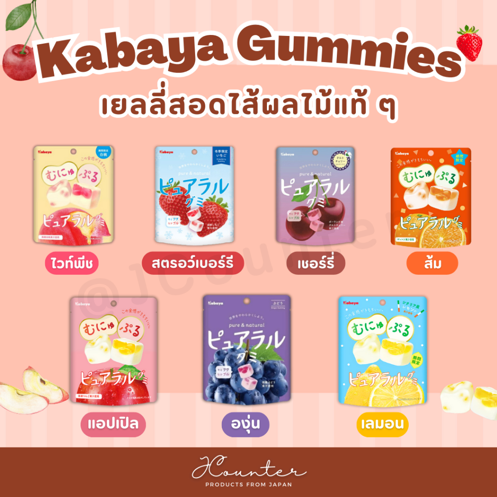 Kabaya เยลลี่ Gummies ตัวดังจากญี่ปุ่น สอดไส้ผลไม้แท้ ๆ นำเข้าจากประเทศญี่ปุ่น