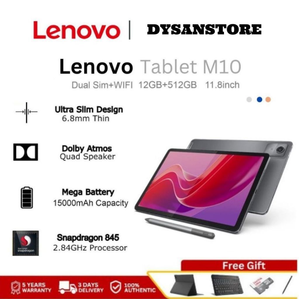 ส่วนลดสองร้อยบาท แท็บเล็ต Android สมาร์ท LENOVO M10 PRO TAB 2025 รุ่นล่าสุด [RAM 16GB + ROM 512GB] 12 นิ้ว