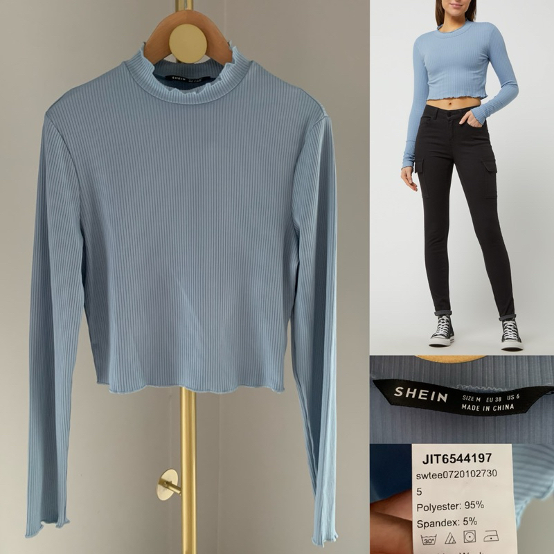 Shn คอปีน ผ้าร่องสีฟ้าอมเทา ไซส์ M อก 32 C372