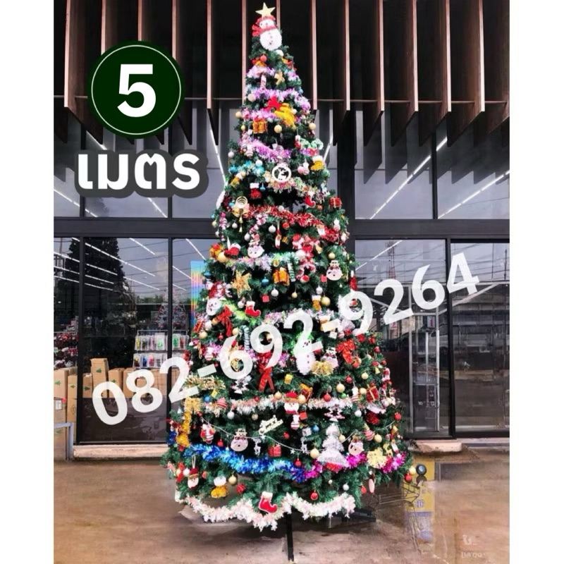 ต้นคริสต์มาส 5 เมตร ใหญ่ที่สุดในไทย ใบเขียวหนา พุ่มสวย โครงเหล็กแข็งแรง ตกแต่งสถานที่ คริสต์มาส