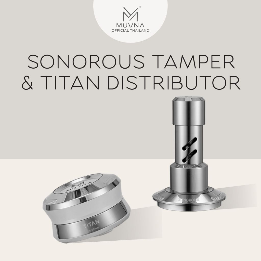 แทมเปอร์ /มาการองแทมChrome58.35mm Muvna Sonorous Tamper distributor แทมเปอร์กาแฟ มาการองแทมป์ เครื่องจ่ายเเรงโน้มถ่วง
