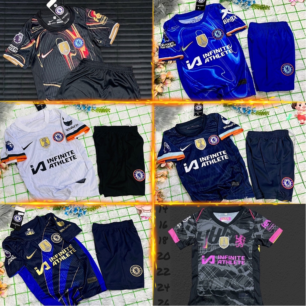 ชุดฟุตบอล เสื้อบอล เด็ก ได้ทั้งชุด(เสื้อ+กางเกง) แขนสั้น 2024-25 รวมทีม28
