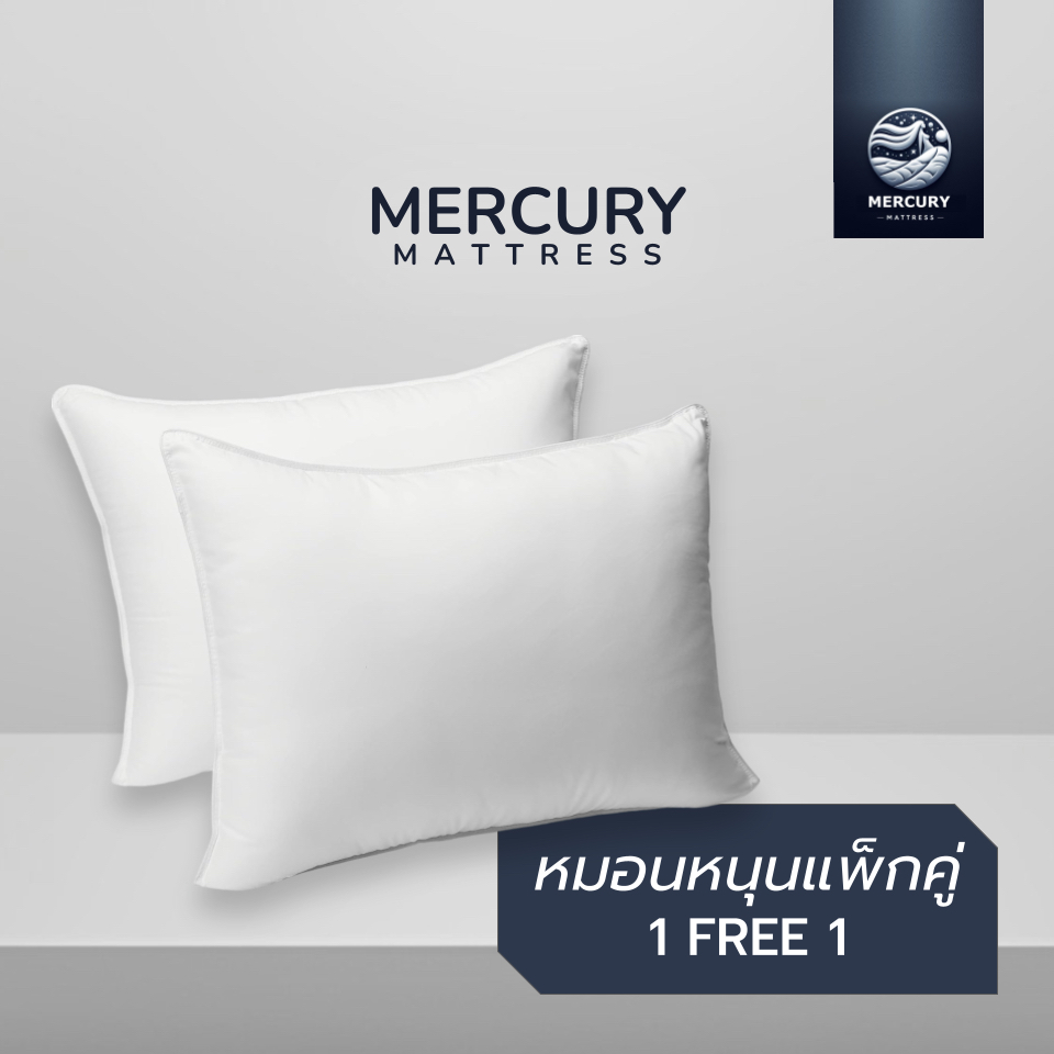 Mercury Mattress [ส่งฟรี] หมอนหนุน 2 ใบ  ป้องกันไรฝุ่นได้ดี ลดปวดคอ บรรเทาอาการนอนกรน  ขนาด 19x29 นิ้ว