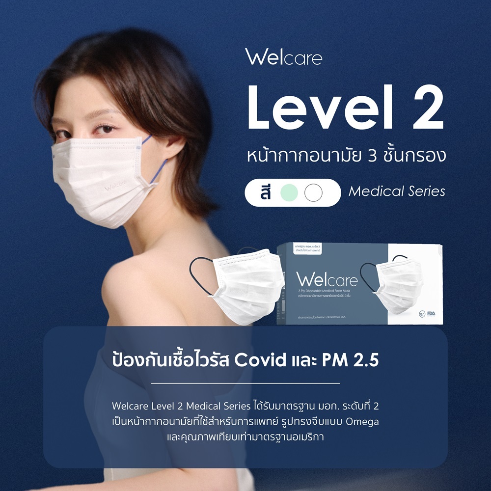 [Official] Welcare Mask 3 Ply Disposable Medical Face Mask หน้ากากอนามัยทางการแพทย์เวลแคร์ ระดับ 2 50 ชิ้น/กล่อง(3 ชั้น) - ภาพย่อย 2