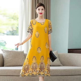 เดรสผหญง สไตลอนเดย เดรสยาวผาฝาย ใสสบาย มไซส M-4XL เดรสพมพลาย สสนสดใส พรอมสงใน ไทย