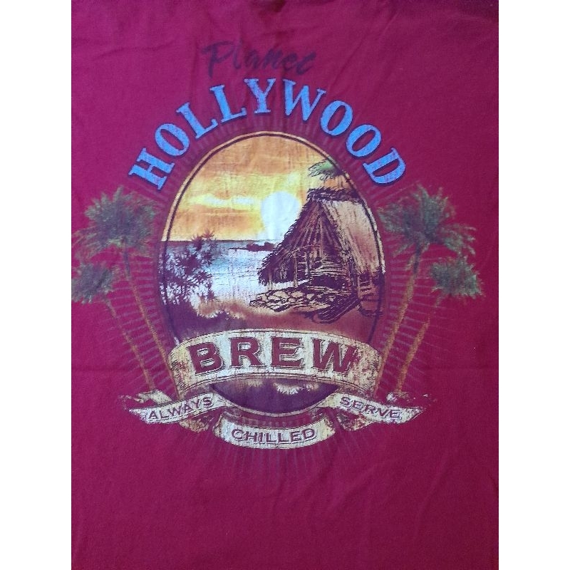 เสื้อยืด มือสอง คอกลม แขนสั้น ลาย PLANET HOLLYWOOD สีแดง size : XXL