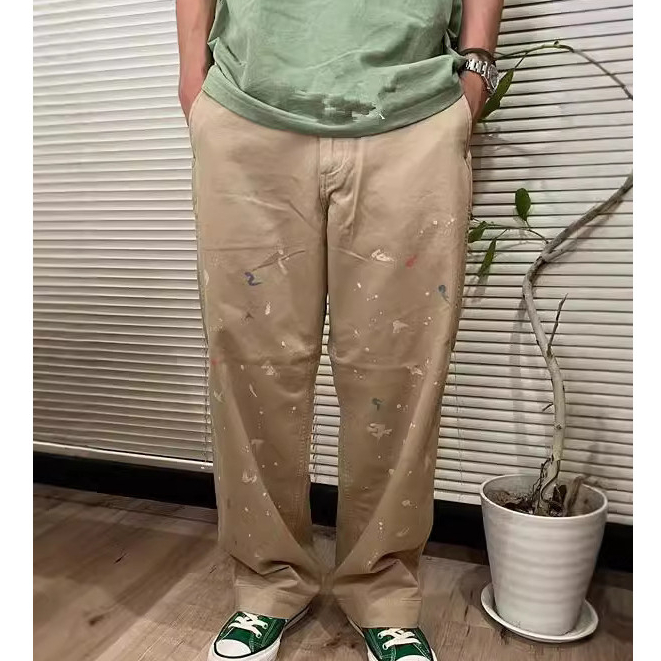 BEAMS Japanese Style Vintage Splash-Ink Spray Paint Printing Loose Distressed Straight Casual Pant