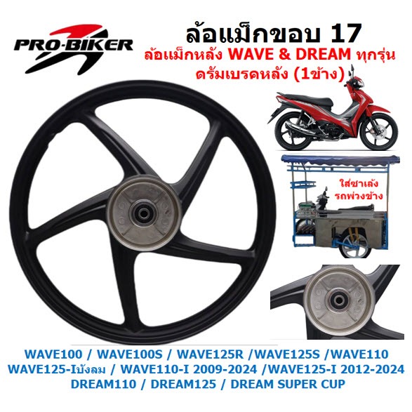 *1ข้าง* ล้อแม็กดั้มเบรค สีขาว ใส่พ่วงข้าง ขอบ17" ล้อแม็กหลัง WAVE ดรัมเบรค ใส่เวฟทุกรุ่น ล้อหลังเวฟ