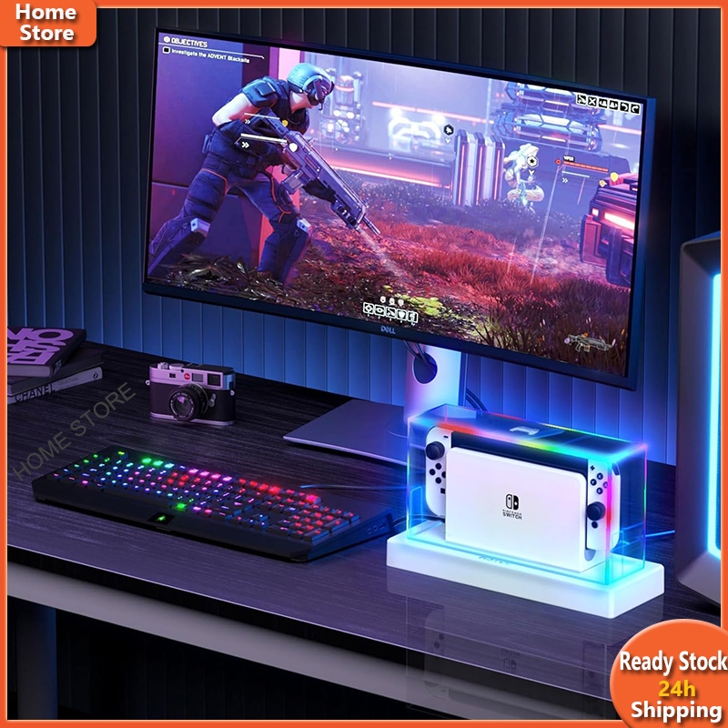 เหมาะสําหรับ นินเทนโด สวิตช์/สวิตช์ OLED ฐานส่องสว่าง 20 สีไฟ นํา กันฝุ่นและรอยขีดข่วนฝาครอบป้องกันทนทานปรับแสงพร้อมรีโม