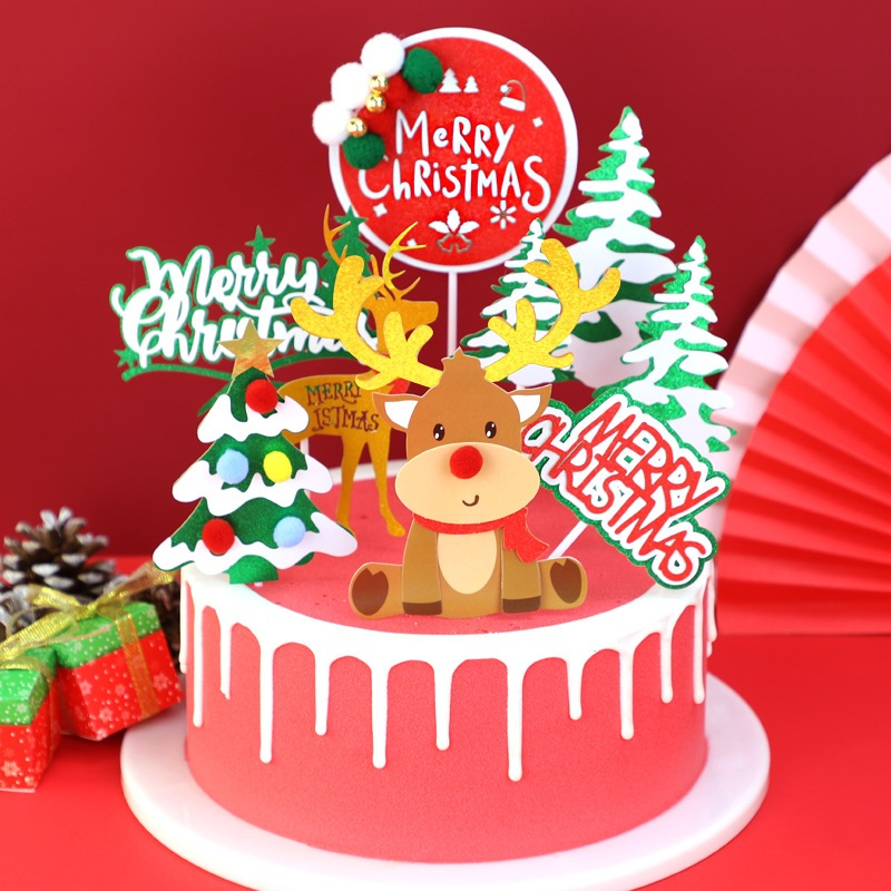 ป้าย Mery Christmas ต้นคริสต์มาส กวาง แต่งเค้ก ปาร์ตี้ แฟนซี