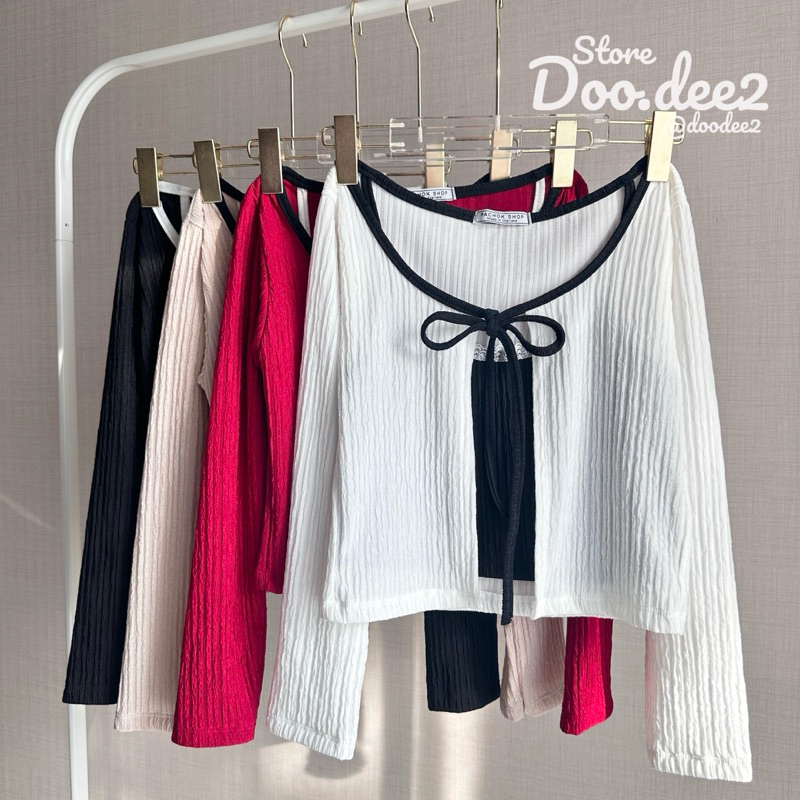 DOODEE2 เสื้อแขนยาวสไตล์เสื้อคลุม ผ้าพื้น ท็อปฟี่