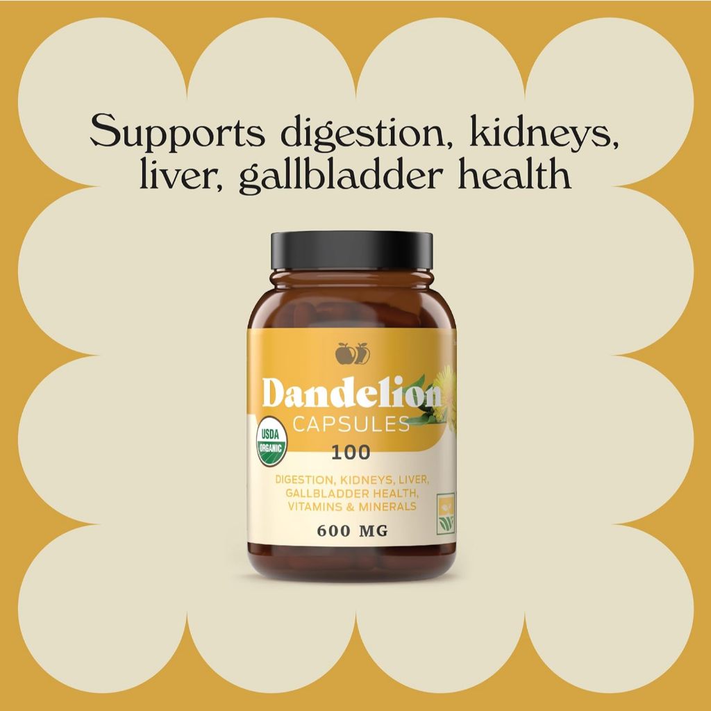 Pure Organic Dandelion Root Capsules - 530mg Capsules 100 Pills Dried Dandelion Root Herbal Suppleme