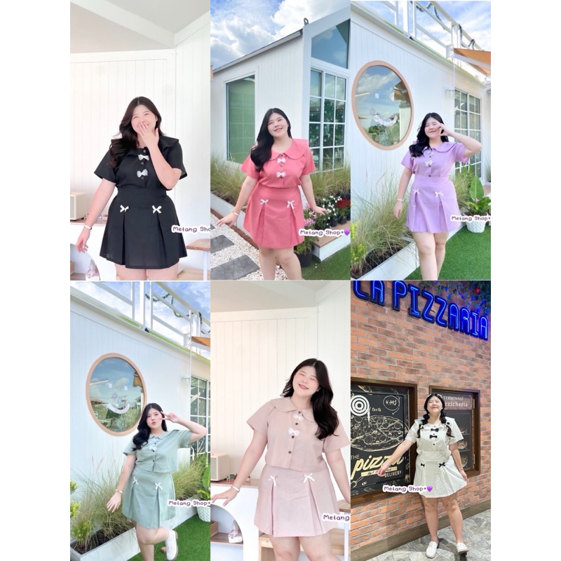 ชุดเซ็ท 2 ชิ้น ดีเทลเสื้อคอบัวกระดุมใช้งานได้จริงนะคะ แมตช์คู่กับกระโปรงความยาวกำลังดีติดโบว์ ผ้าฝ้ายลินิน น่ารักสุด