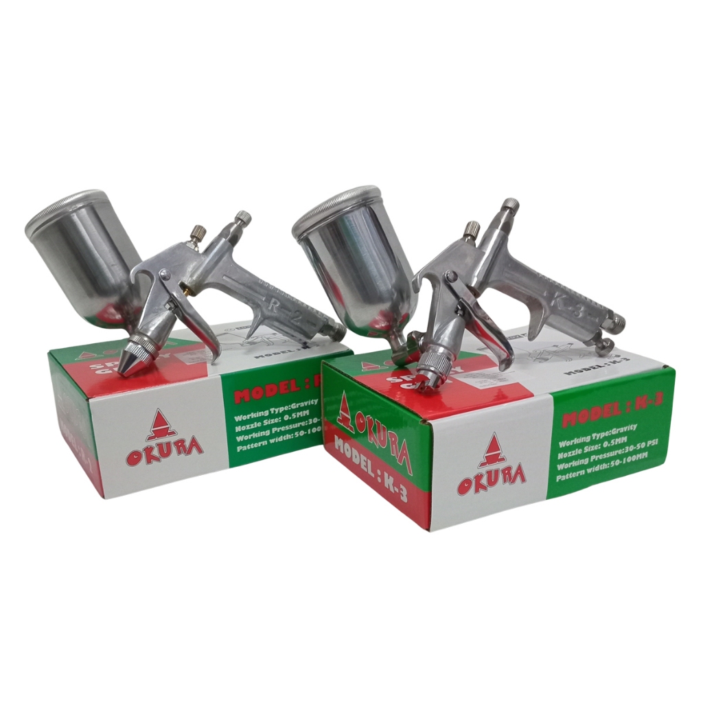 OKURA กาพ่นสี รุ่น K-3 R-2 หัวพ่น 0.5 มม. กระป๋องเล็ก 200 ซีซี กาบน SPRAY GUN