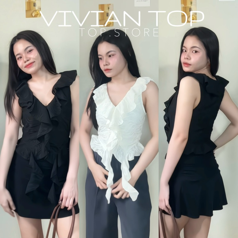 TORR.STORE Vivian Top | เสื้อท็อปแขนกุด ทรงลูกคุณหนู จับจีบระบาย