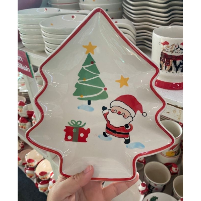 จานเซรามิคลายคริสมาสขนาด 9×8 นิ้ว,แก้วคริส 11 ออนซ์#สินค้าใช้เวลาจัดส่ง 3 วัน#