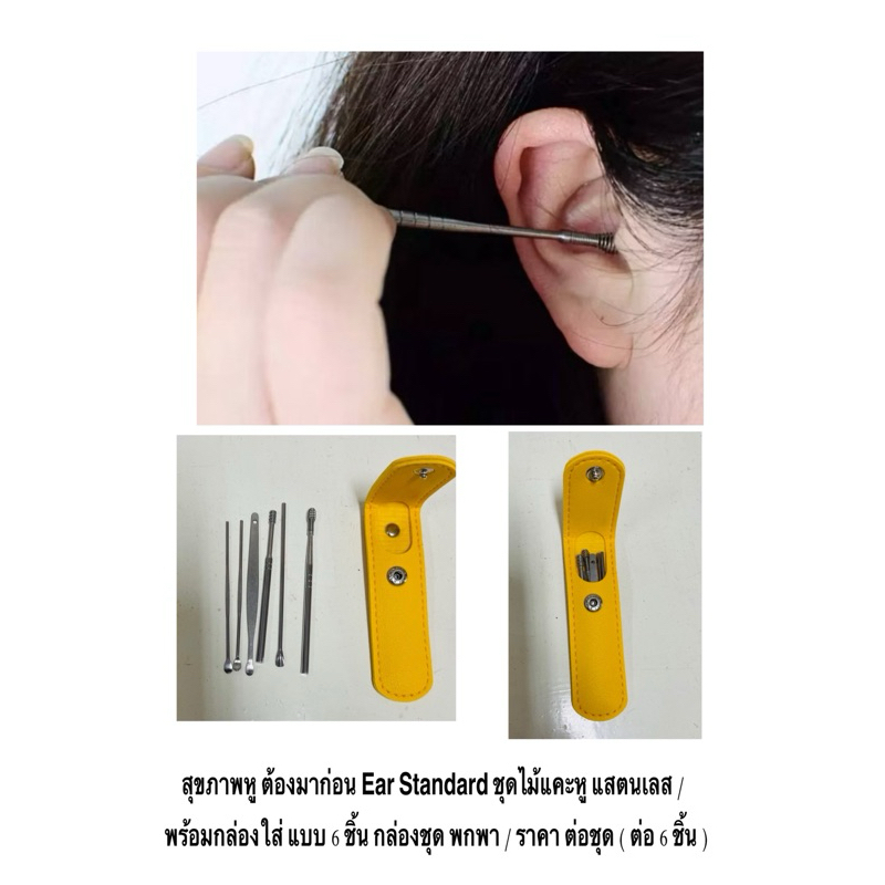 สุขภาพหู ต้องมาก่อน Ear Standard ชุดไม้แคะหู แสตนเลส พร้อมกล่องใส่ แบบ 6 ชิ้น กล่องชุด พกพา / ราคา ต่อชุด ( ต่อ 6 ชิ้น )