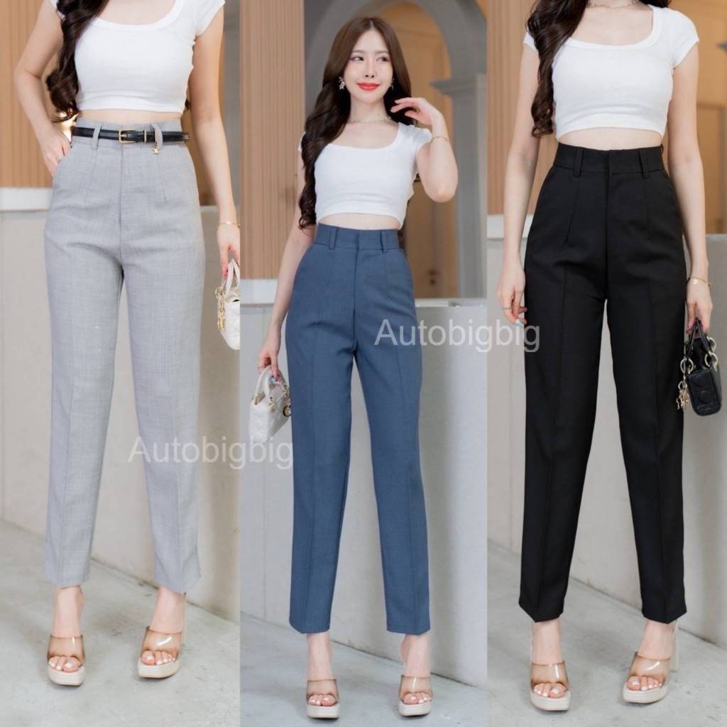 กางเกงทรงกระบอกเล็กเอวสูงผ้าโซดา💥Newขายาว💥รุ่นตะขอหน้า39นิ้ว หูเข็มขัดรอบตัว  ทรงเพรียว เที่ยว ทำงาน