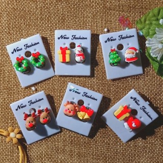 ต่างหูคริสมาสต์ ต่างหูหนีบเด็ก เครื่องประดับเด็กผู้หญิง พร้อ…