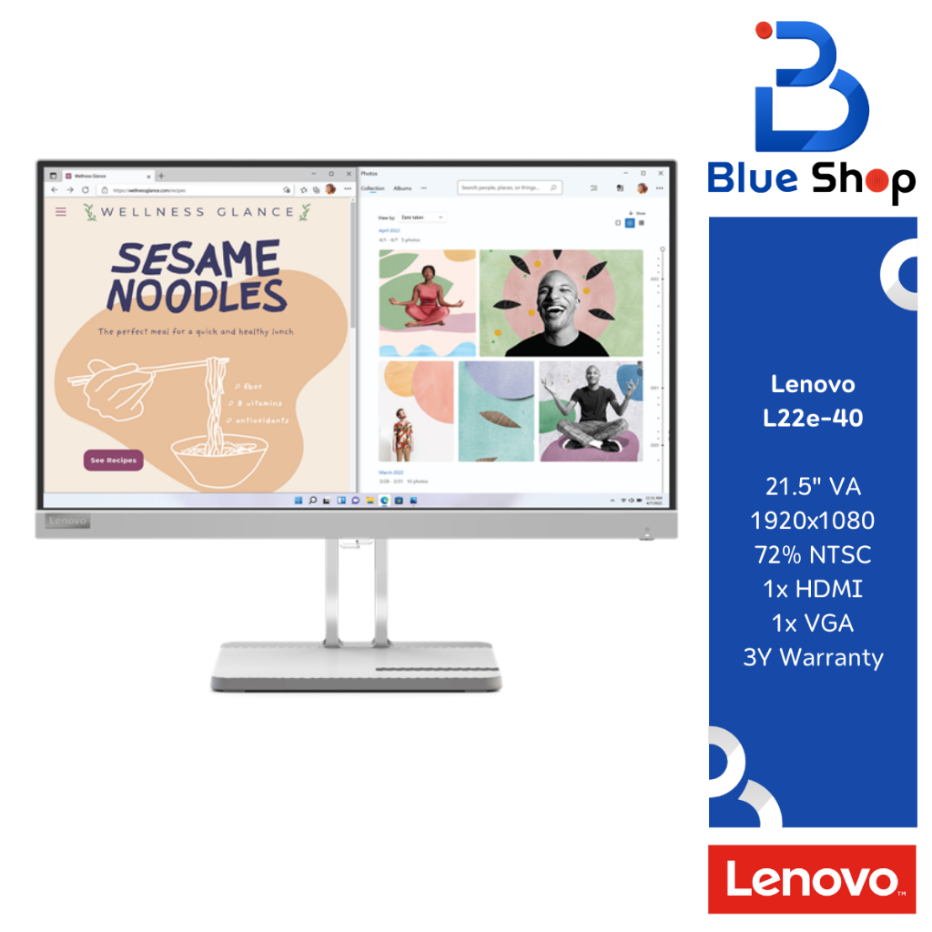 Monitor Lenovo L22e-40 21.45" จอภาพคอมพิวเตอร์ Full HD VA 67AFKACBTH