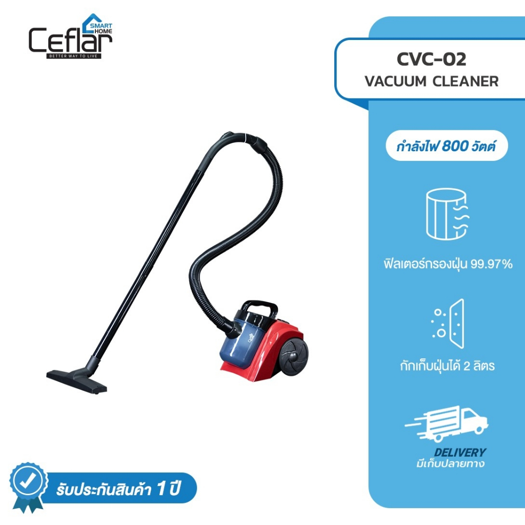 เครื่องดูดฝุ่นทรงพลัง เครื่องดูด CVC-02 VACUUM CLEANER ความจุ 2 ลิตร [ของแท้รับประกัน 1 ปี]