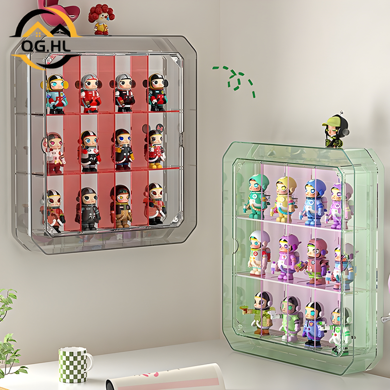 กล่องใส่โมเดล กล่องเก็บของติดผนัง กล่องpopmart วางซ้อนได้ ตู้โชว์ กันฝุ่น รองรับตุ๊กตาได้ 12ตัว