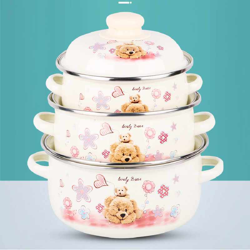 MINI Double Handle เคลือบกระทะซุปหม้อก๋วยเตี๋ยวชามขนาดเล็ก Hotpot เครื่องครัวทําอาหารสไตล์จีน Enamel