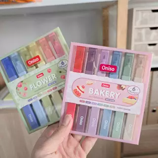 ปากกาเน้นข้อความ Oniso 6 แท่ง มีกลิ่นหอม รุ่น 7218A กลิ่นดอกไม้ / 7218B กลิ่นเบเกอรี่ ไฮไลท์โอนิโซะ