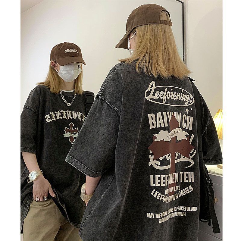 เสื้อฟอกวินเทจผู้หญิงกําลังฮิตใหม่ล่าสุด oversize เสื้อผ้าสาวอวบอ้วนไซส์ใหญ่ เสื้อโอเวอร์ไซส์สไตล์เกาหลี สกรีนลายเท่ 3XL