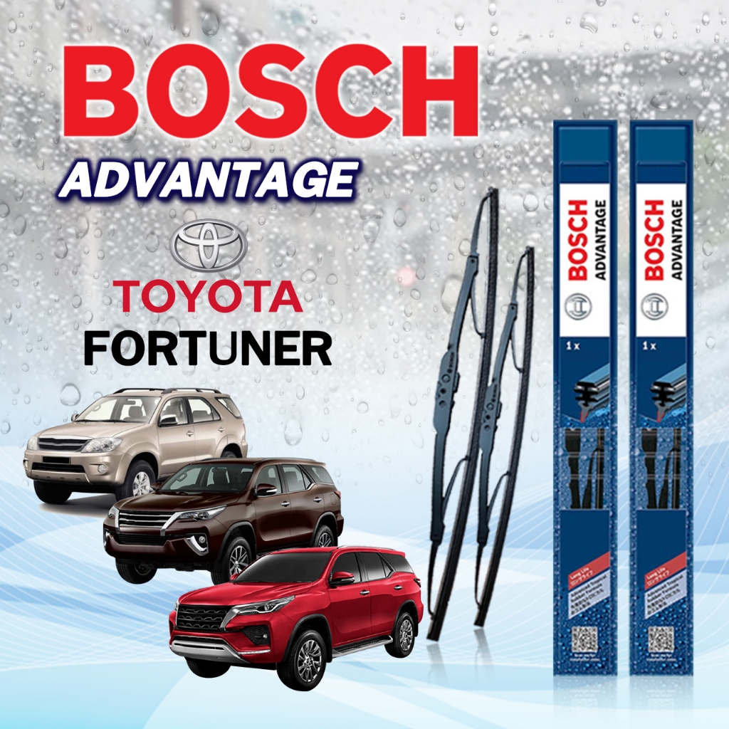 BOSCH ใบปัดน้ำฝน ก้านเหล็ก ( 2 ชิ้น ) TOYOTA FORTUNER ปี 2004-2023 รุ่น ADVANTAGE โตโยต้า ฟอร์จูนเนอร์