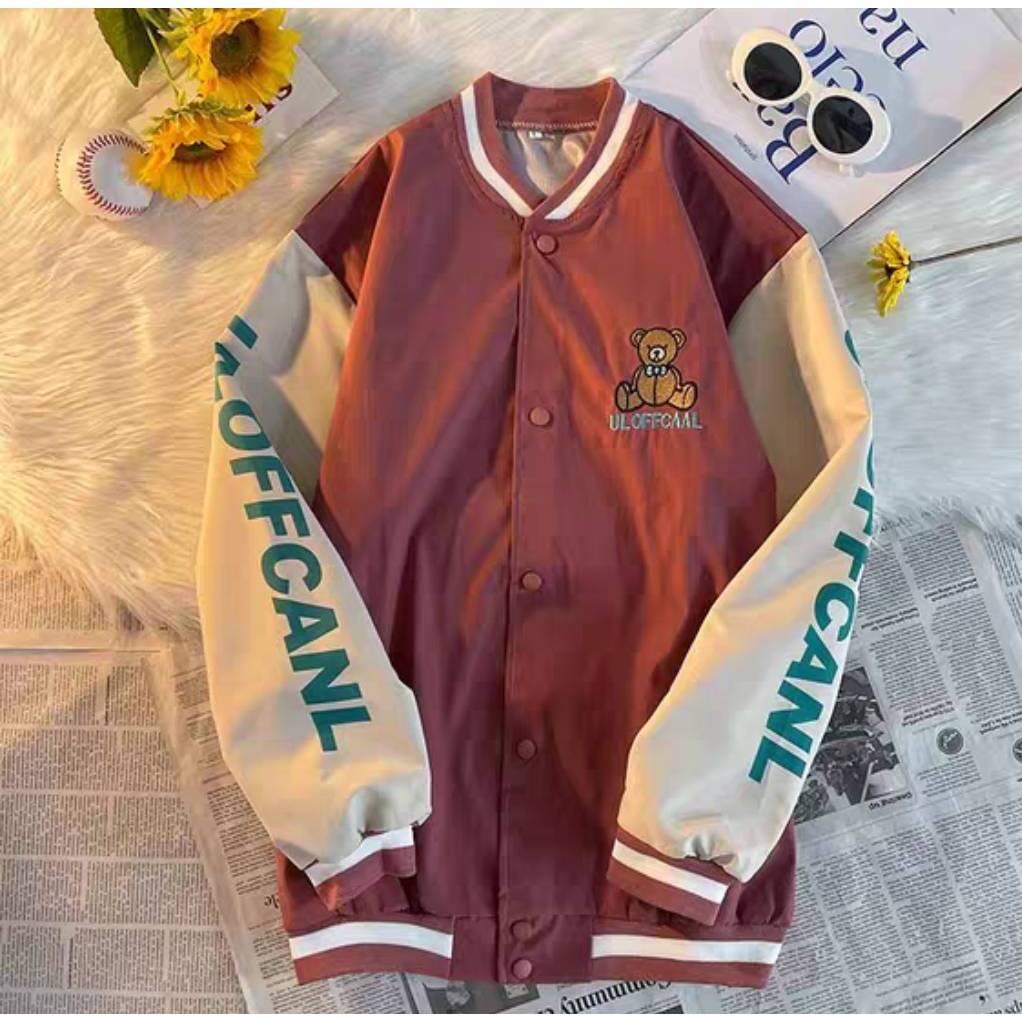 เสื้อแขนยาวแจ็คเก็ต Oversize (อก 50-52 นิ้ว) ซับในผ้าร่ม ปักหมีที่อก มีกระเป๋า  B97