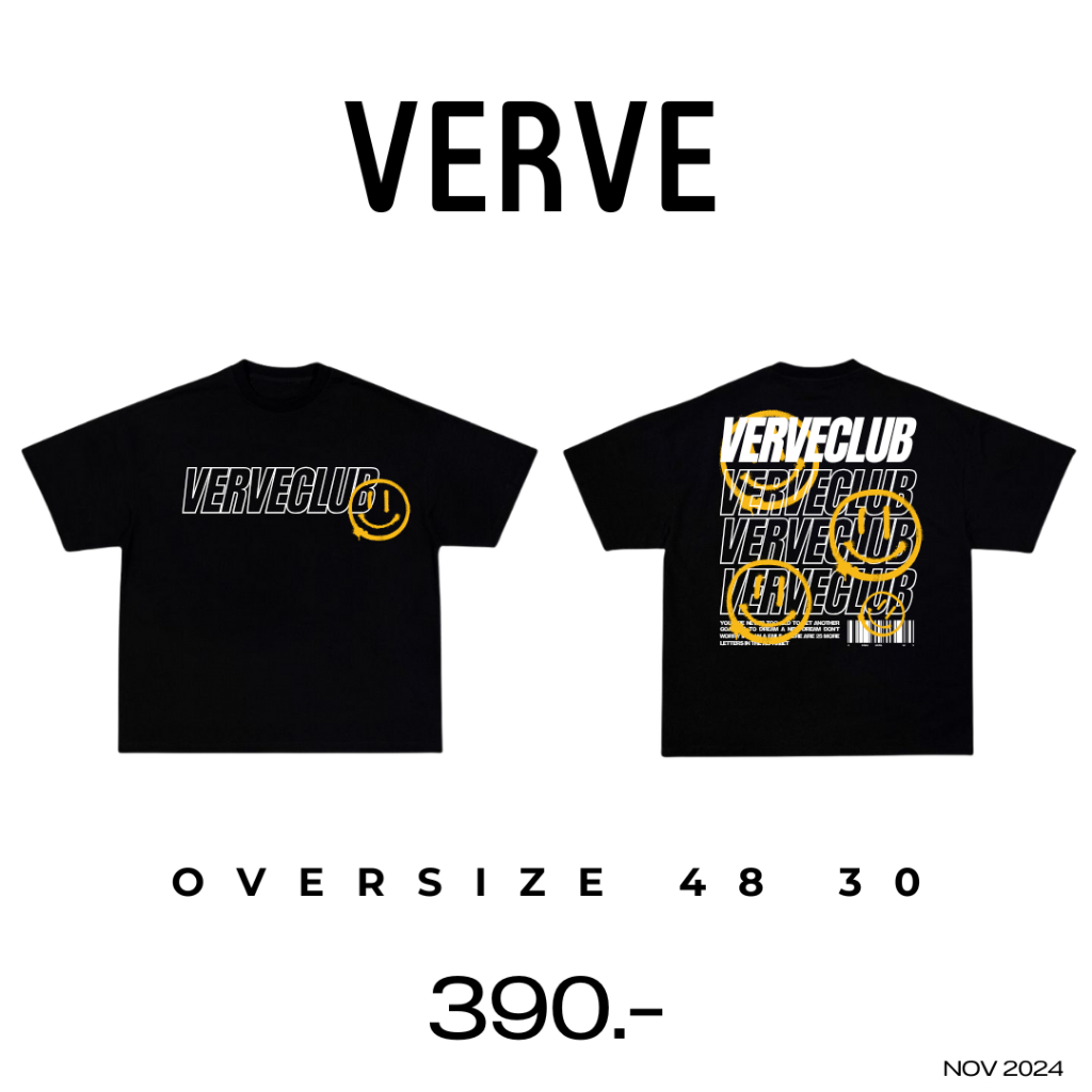 เสื้อยืด CASSIUS PREMIUM COTTON 100% OVERSIZE สกรีนลาย พรีเมี่ยม VERVE SPRAY ยิ้มเหลือง ดำ