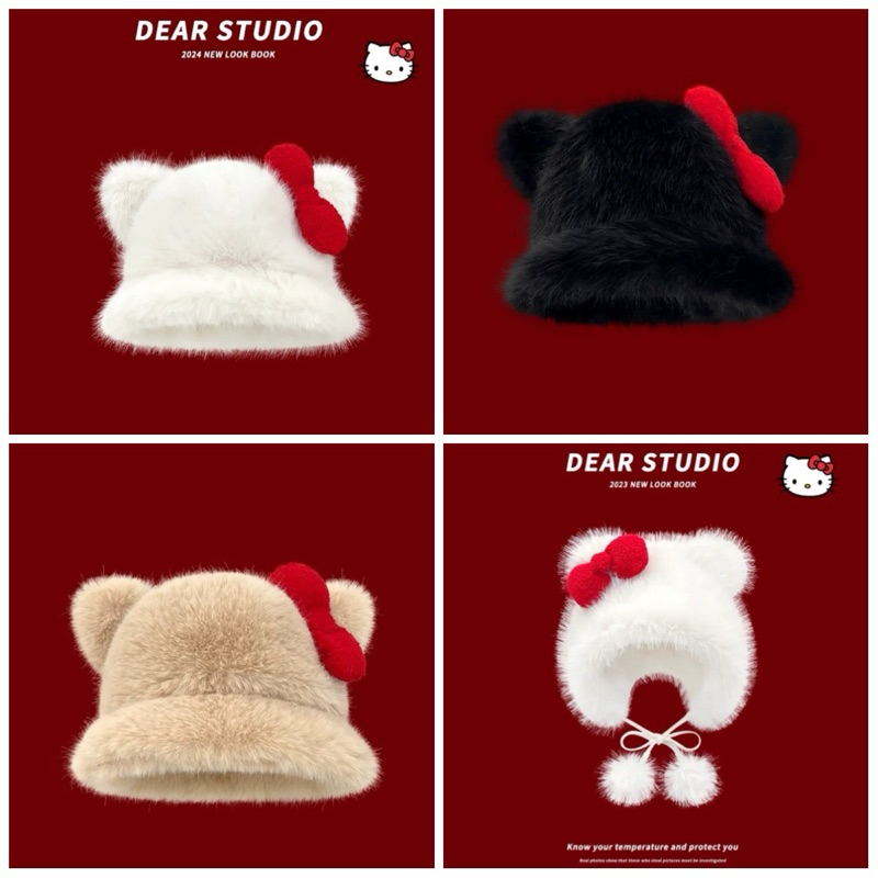 (pre-order ) sanrio หมวก bucket ขนนุ่ม hello kitty