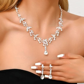 ชุดเครื่องประดับ สร้อยเพชร ต่างหู เพชร เครื่องเพชร พร้อมส่ง