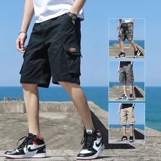 กางเกงขาสั้นลำลองผู้ชายไซส์ M-4XL Cargo Shorts ผ้าคอตต้อน100% สีไม่ตก ทรงสวย ใส่สบาย กางเกงขาสั้นเอวยืด กระเป๋าข้าง ผู้ช