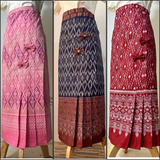 ผ้าถุงสำเร็จ สีดำ ผ้าซิ่นเย็บสำเร็จผ้าฝ้ายจับจีบติดโบว์เอวฟรีไซส์8