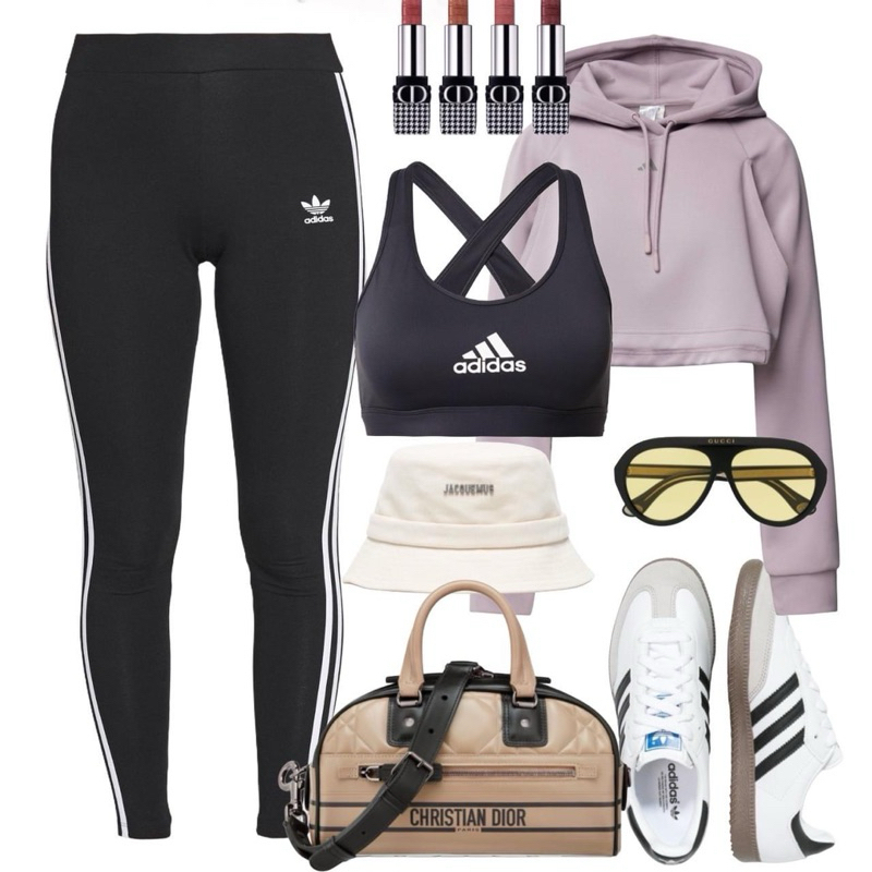 กางเกงเลกกิ้งขายาวเอวสูง Adidas แต่งแถบข้างและสรีนโลโก้ งานตำหนินิดหน่อยค่ะ