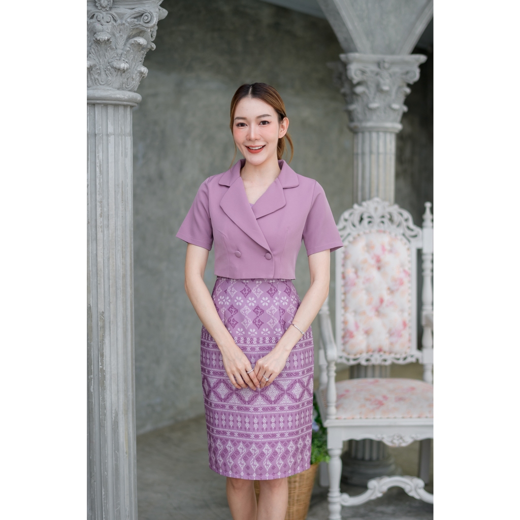 ZC14ชุดเดรสลายไทยเซ็ตสูทลายของานอัดกาวทั้งชุด