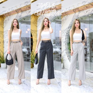 🍒กางเกงสม็อคขายาว🍒 สม็อคหลังผ้าโซดาริ้วเอวสูงไซส์S25-2XL