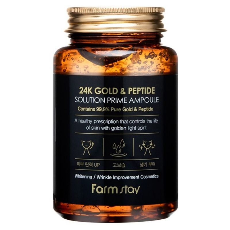 แท้ 100% Farm Stay 24K Gold & Peptide Solution Prime Ampoule 250ml ผลิตภัณฑ์ดูแลผิวหน้าสูตรพรีเมี่ยมจากส่วนผสมทองคำ
