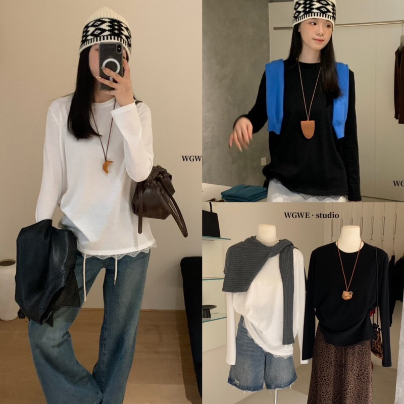 เสื้อแขนยาวแต่งปลายลูกไม้รุ่น 3025 TAG : WG.WE