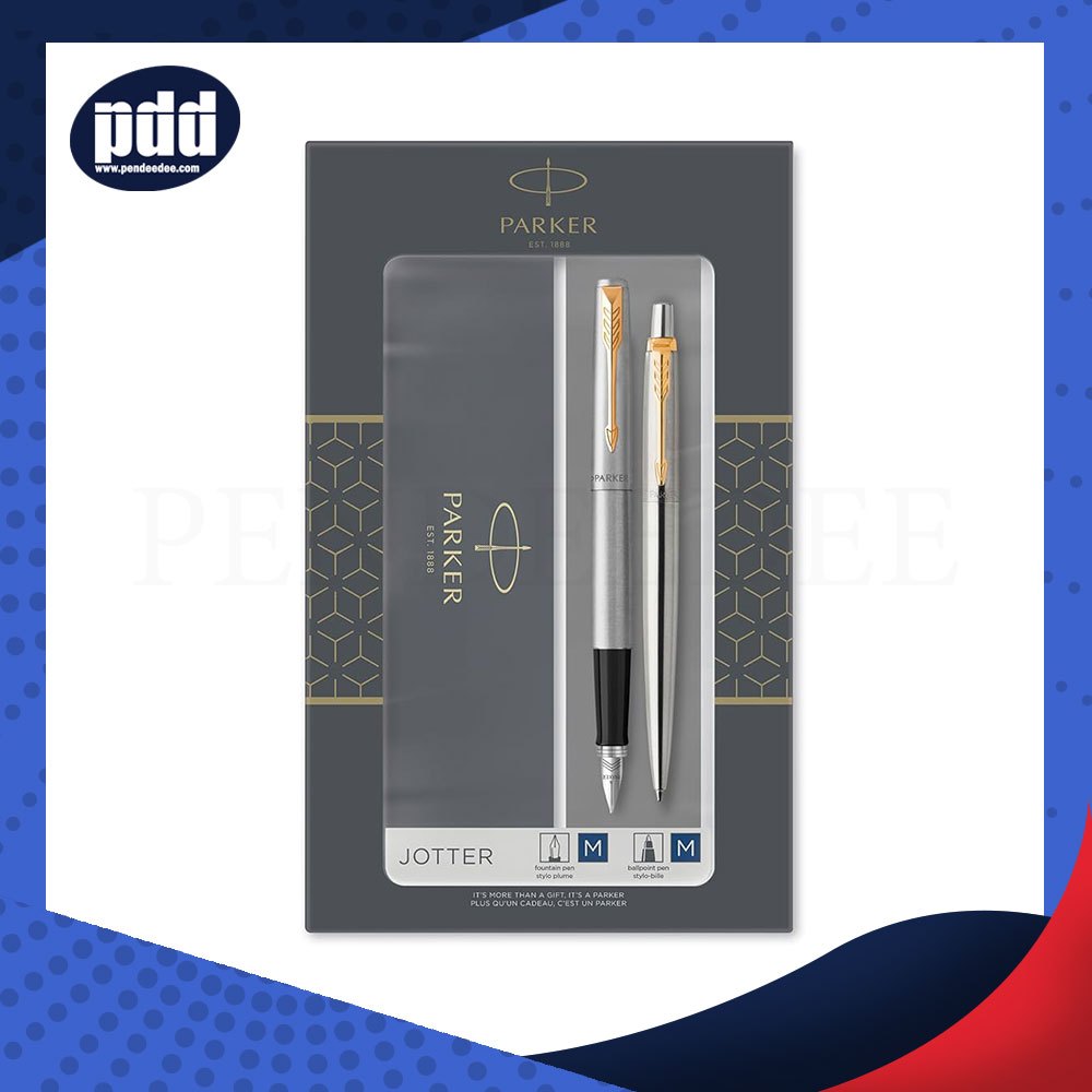 PARKER Gift Set ชุดปากกาชุดปากกาหมึกซึมและลูกลื่น PARKER DUO Jotter Stainless Steel Fountain Pen + B