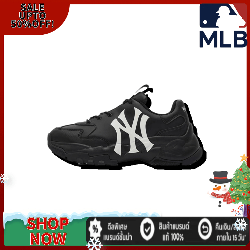 【ส่วนลดเวลาจำกัด】MLB BIG BALL Chunky MONO HEEL black รองเท้าผ้าใบสำหรับผู้ชาย และผู้หญิง