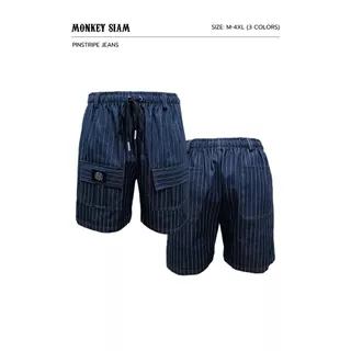 Monkey Siam | Pinstripe Jeans - ยีนส์ลาย M-4XL เอว 25-48 กางเกงคาร์โก้ ขาสั้นผู้ชาย