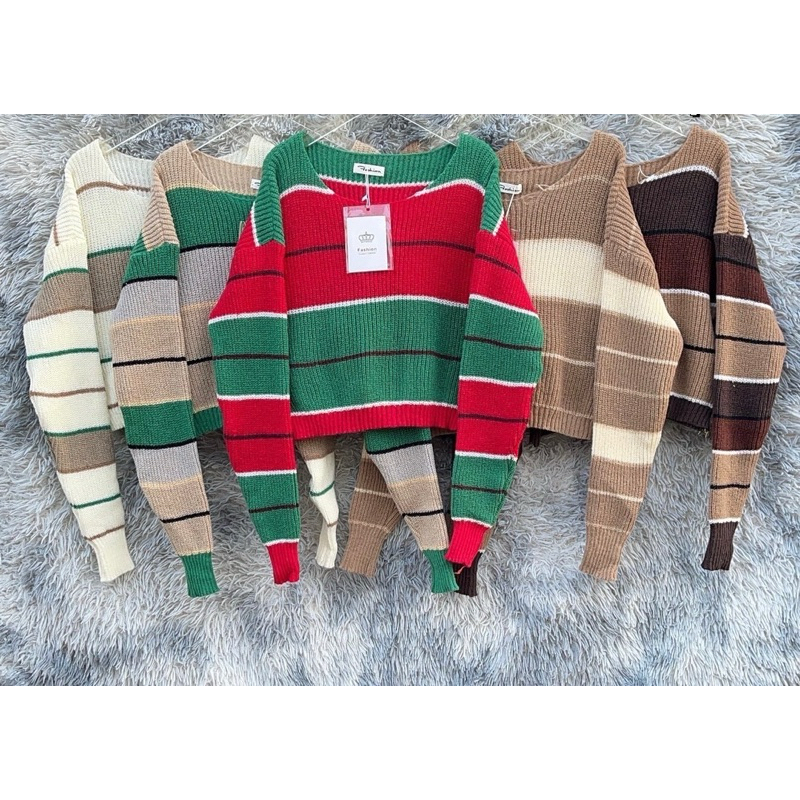 เสื้อครอปแขนยาวไหมพรม ใส่คริสต์มาส เสื้อเขียว แดง พร้อมส่ง