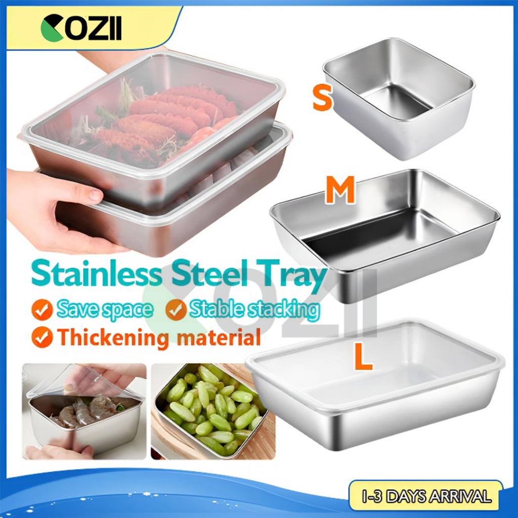 กล่องแสตนเลส 316 304ล่องใส่อาหารสแตนเลส ทรงสี่เหลี่ยมผืนผ้า พร้อมฝาปิด สําหรับเสิร์ฟอาหาร ก๋วยเตี๋ยว ผลไม้ มีฝาปิดพลา