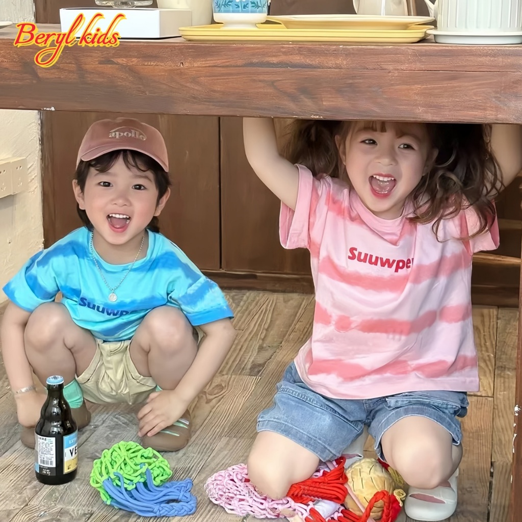 Beryl kids🌸เสื้อยืดแขนสั้นเด็ก🎀คอกลมน่ารัก ลายทางสุดเท่ สีสดใสสองสี ใส่ได้ทั้งเด็กชาย-หญิง ผ้านุ่ม ใส่สบาย