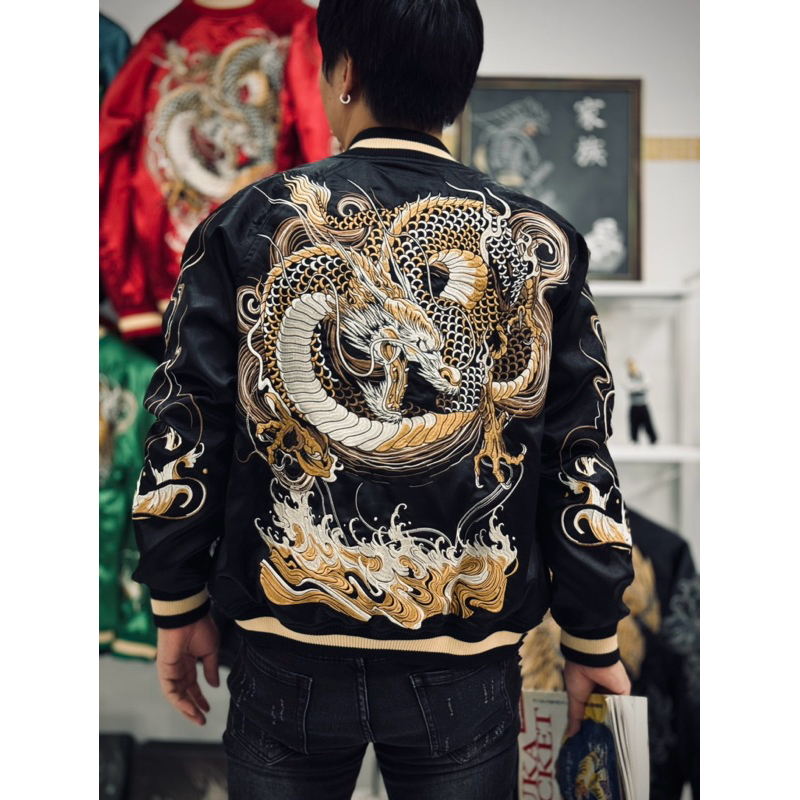 Black crown Sukajan jacket มังกรทอง (เสื้อสีดำ⚫️) สินค้าพรีเมี่ยมลายปักทั้งหมด ใส่ได้2ด้าน(No box set)