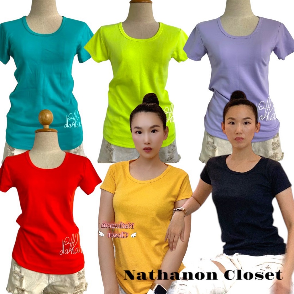 เสื้อยืดคอกลม อก30-35 Casual look ผ้าคอตตอน มีเก็บปลายทาง ผู้หญิง Outfits Lady Tshirt Women KD034